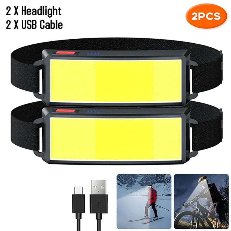 Powerful COB LED Headlamp Type-c Rechargeable Head Flashlight