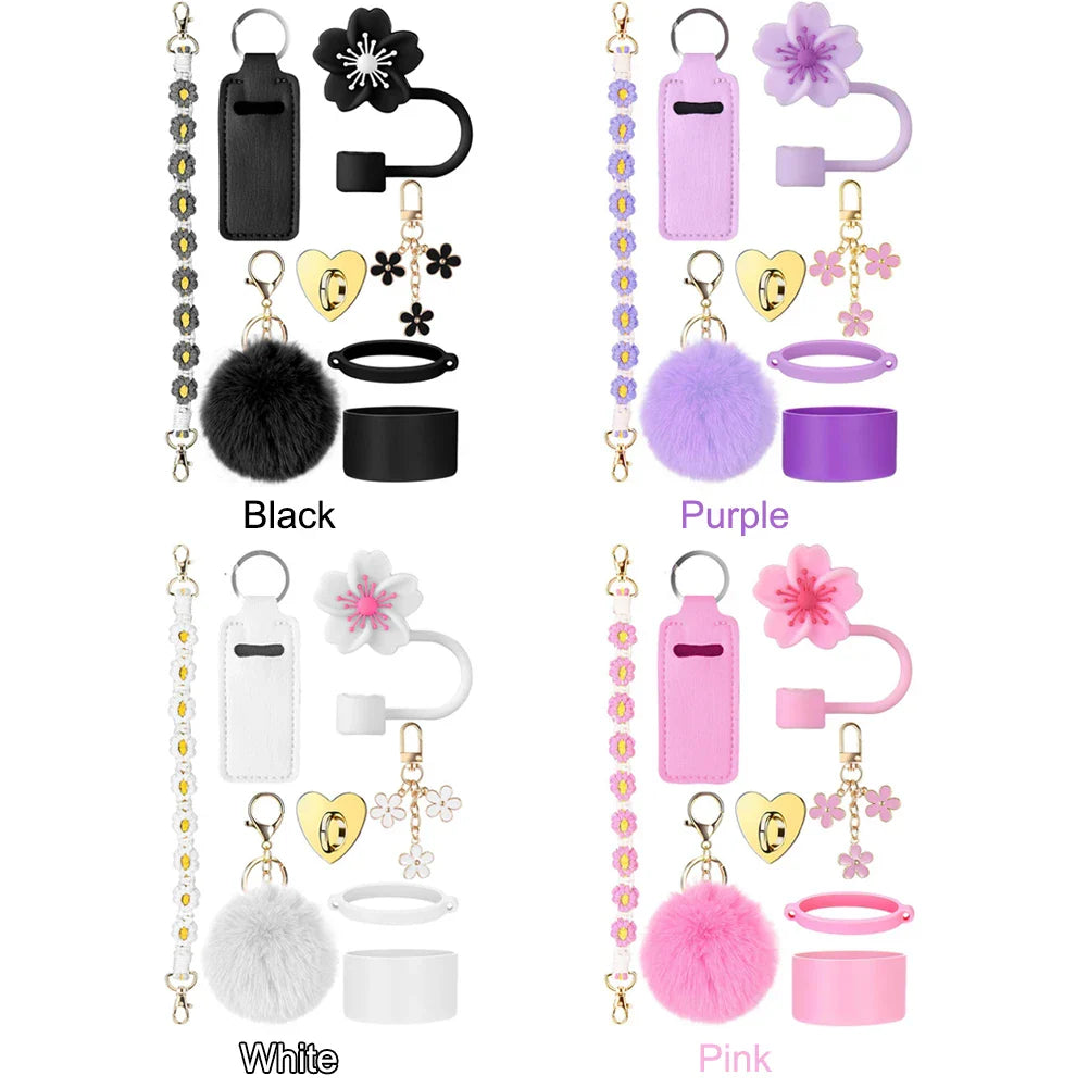 8Pcs/Set Siliocne Cup Sleeve Straw Lid Handle Strap Keychain Lipstick Pouch for Stanley 40oz Tumbler Accessories Set