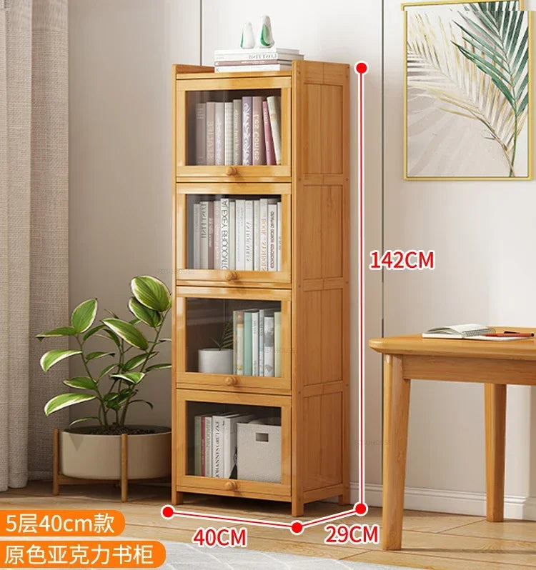 Japanese Home Furniture Bamboo Bookcases Organizer Multi-layer Storage Shelf Simple Retro Bookshelf With Door Modern Office Desk