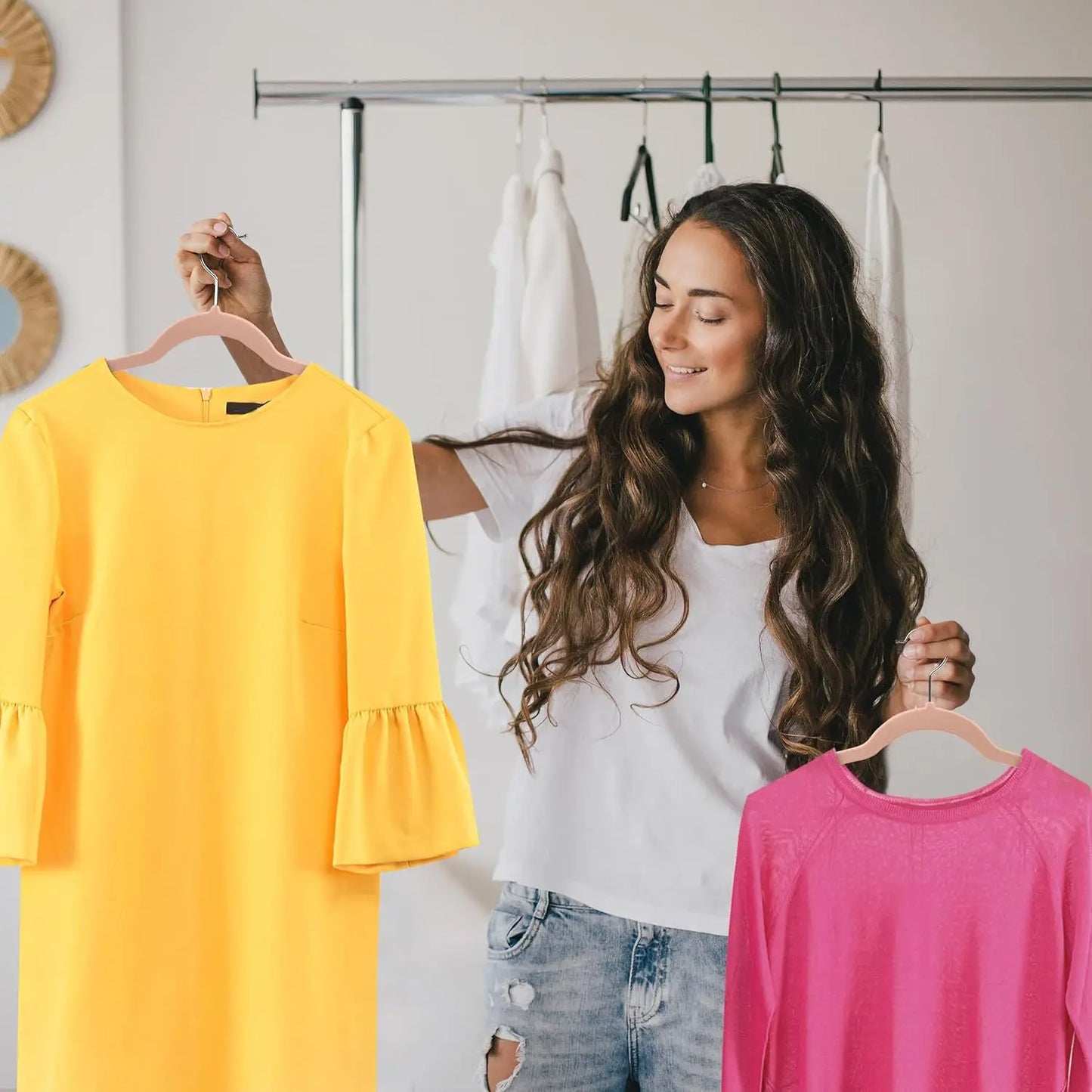 50pcs Multiple Colors Flocking Multi-function Anti-slip Plastic Hanger Black Velvet Thickened Magic Clothes Hanger Clothes Rack