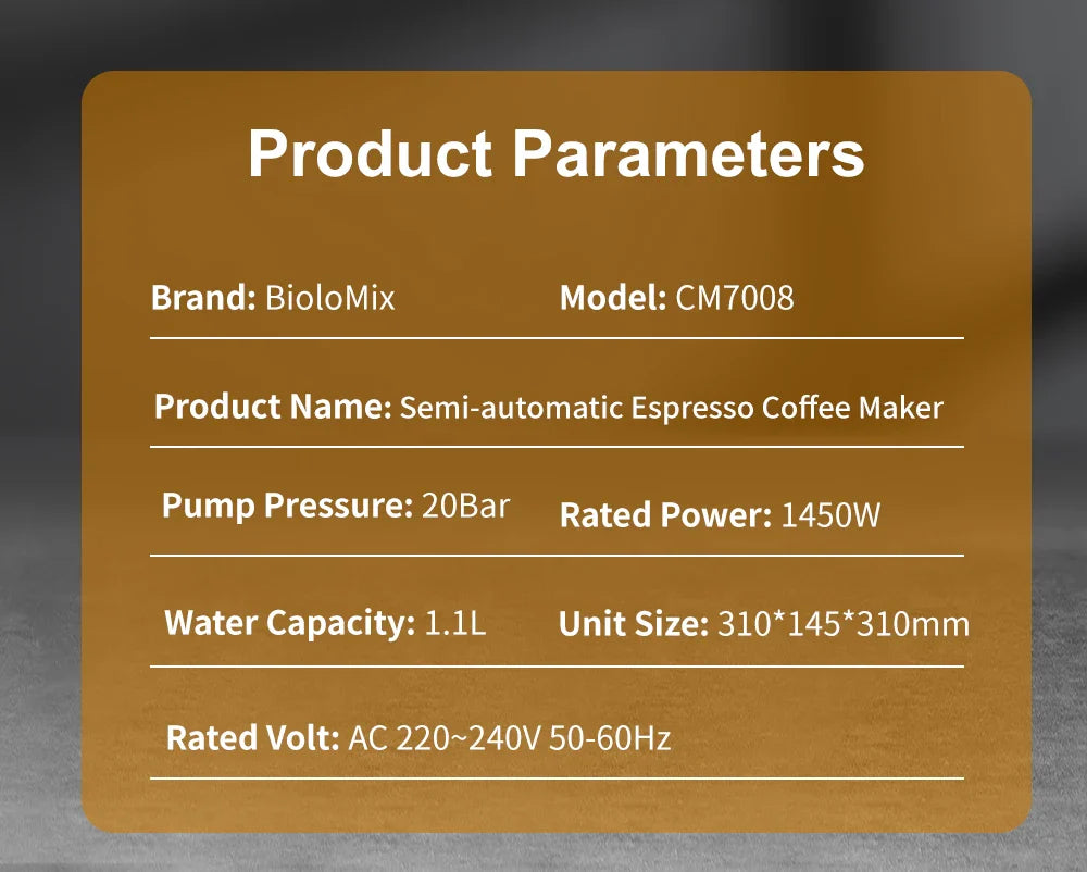 BioloMix 20 Bar Semi Automatic Powder Coffee Machine,with Milk Steam Frother Wand, for Espresso, Cappuccino, Latte and Mocha