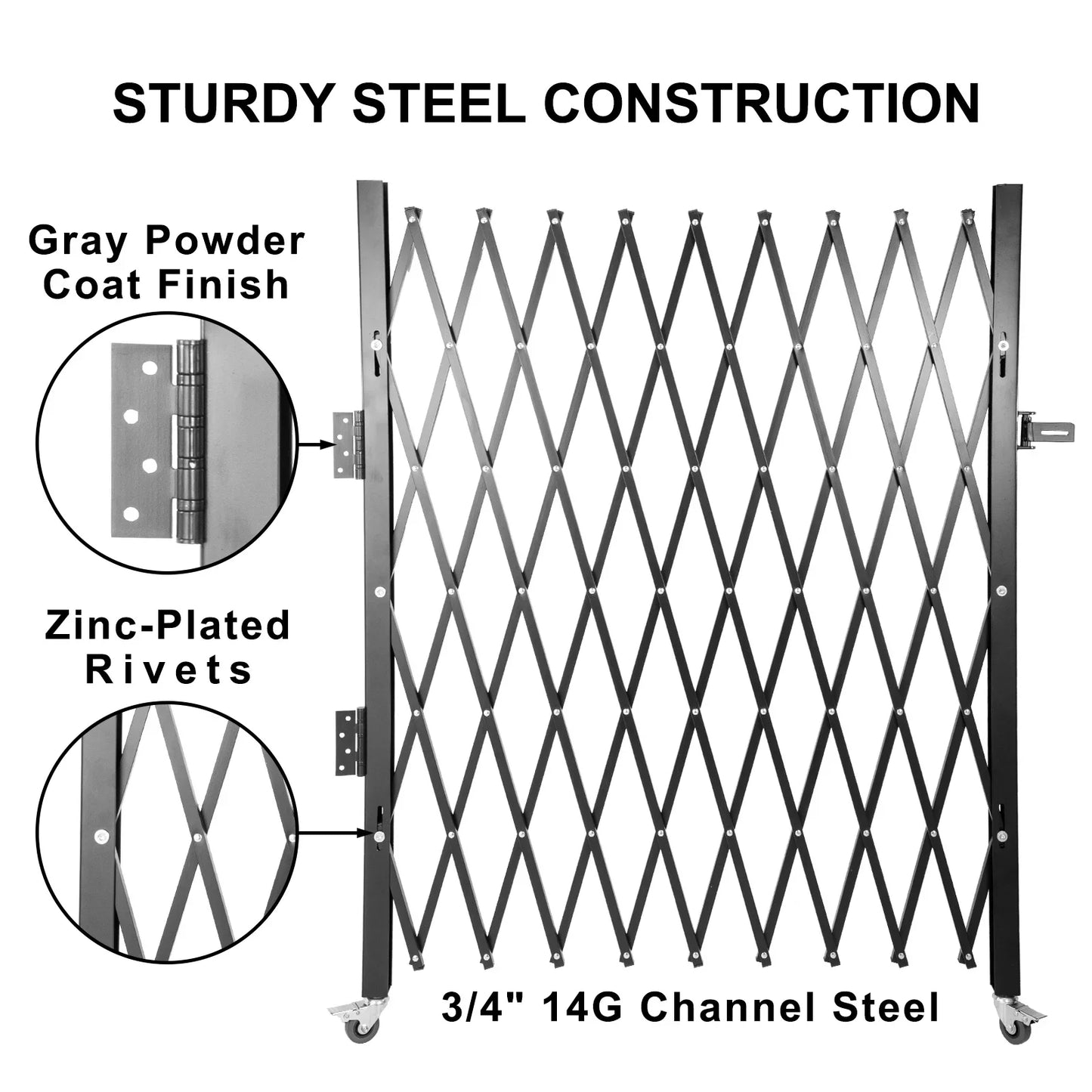 VEVOR Single Folding Security Gate 1.5-2m x 1.22-3.66m Folding Door Gate Steel Accordion Flexible Expanding Security Gate Black