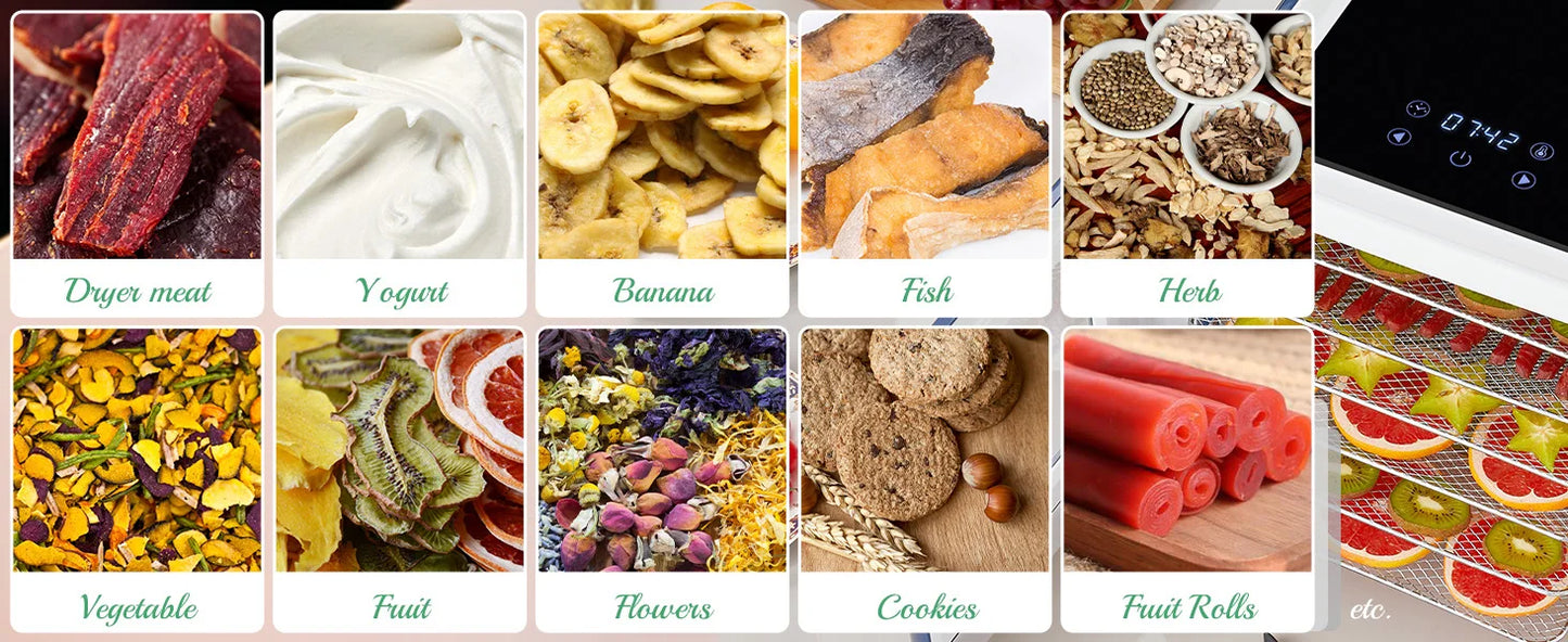 BioloMix 6 Trays Food Dehydrator with LED Touch Control,Digital Temperature and Time,Dryer for Fruit Vegetable Meat Beef Jerky