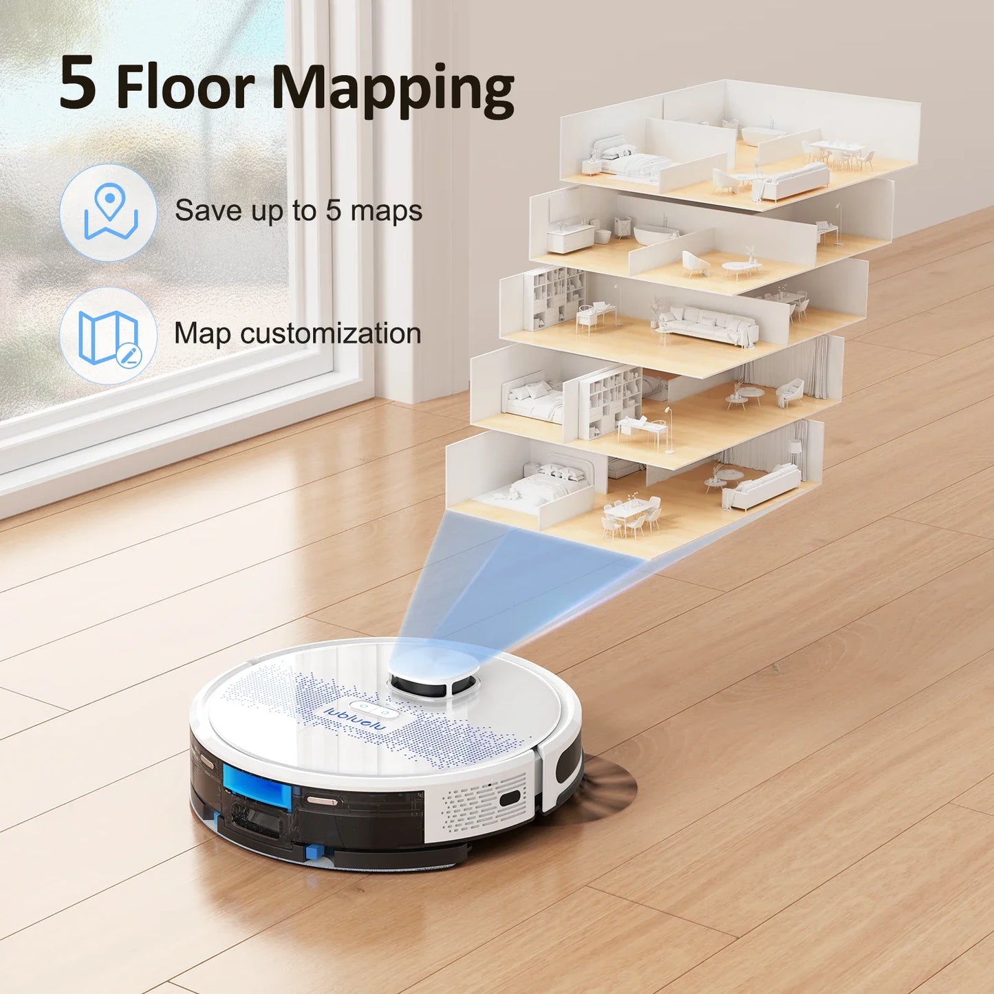 Lubluelu SL60D Robot Vacuum and Mop Combo - 4000Pa Suction, Quiet Operation, 150Mins Runtime10 No-Go Zones, Smart App Control