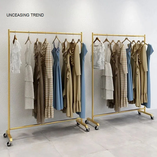 Clothes Storage Rod Stand Wheels Mobile Folding Clothes Drying Hangers Rail Golden Balcony Colgador De Ropa Bedroom Furniture