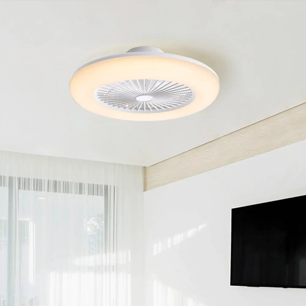 KOMORE Round Acrylic LED Ceiling Light Fan with Remote Control 3 Colour Temperature Memory Functions for Office, Living Room
