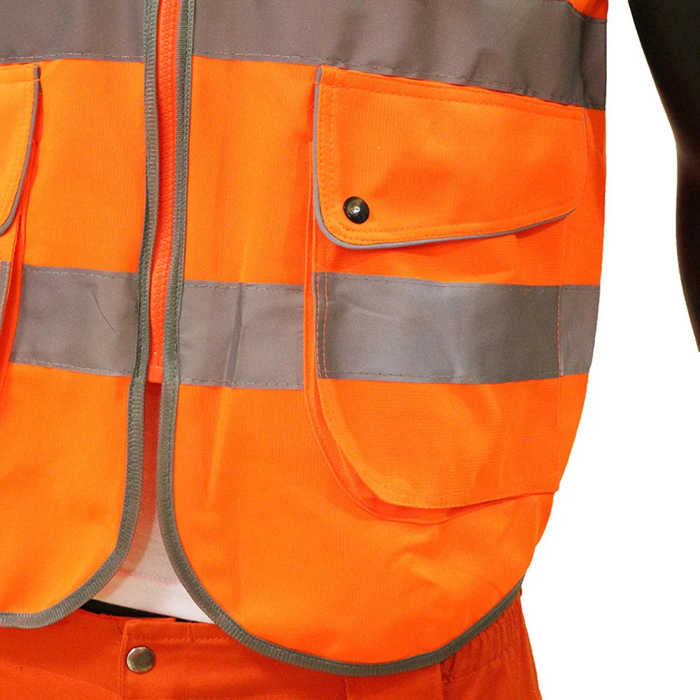 9 Pockets Class 2 High Visibility Reflective Safety Vest for Men Women Work Construction Orange Safety Vests Hi Vis Workwear