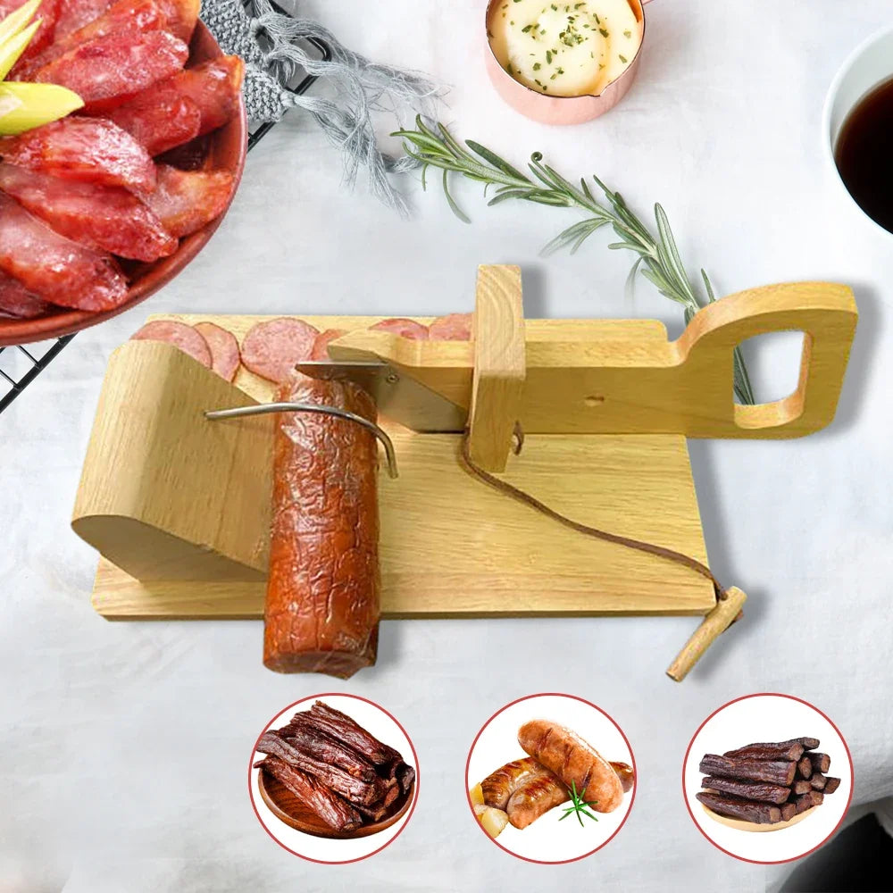 Sturdy Wood Sausage Cutting Machine With Stainless Steel Blade Sausage Slicer