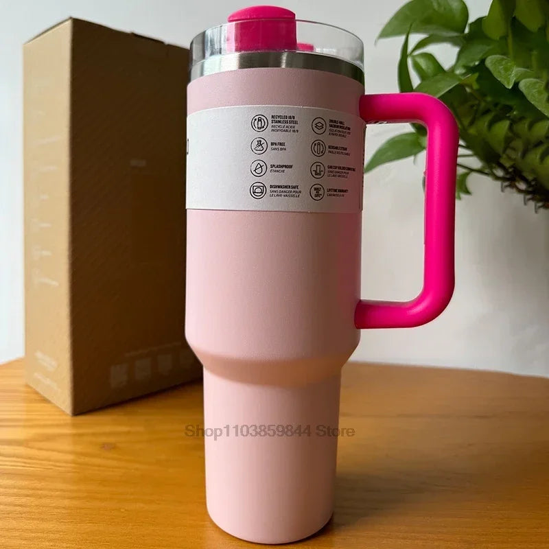 40Oz Stainless Steel Vacuum Insulated Tumbler Cups Brand With Lids And Straws Handle Straw Leakproof Flip Coffee Mugs