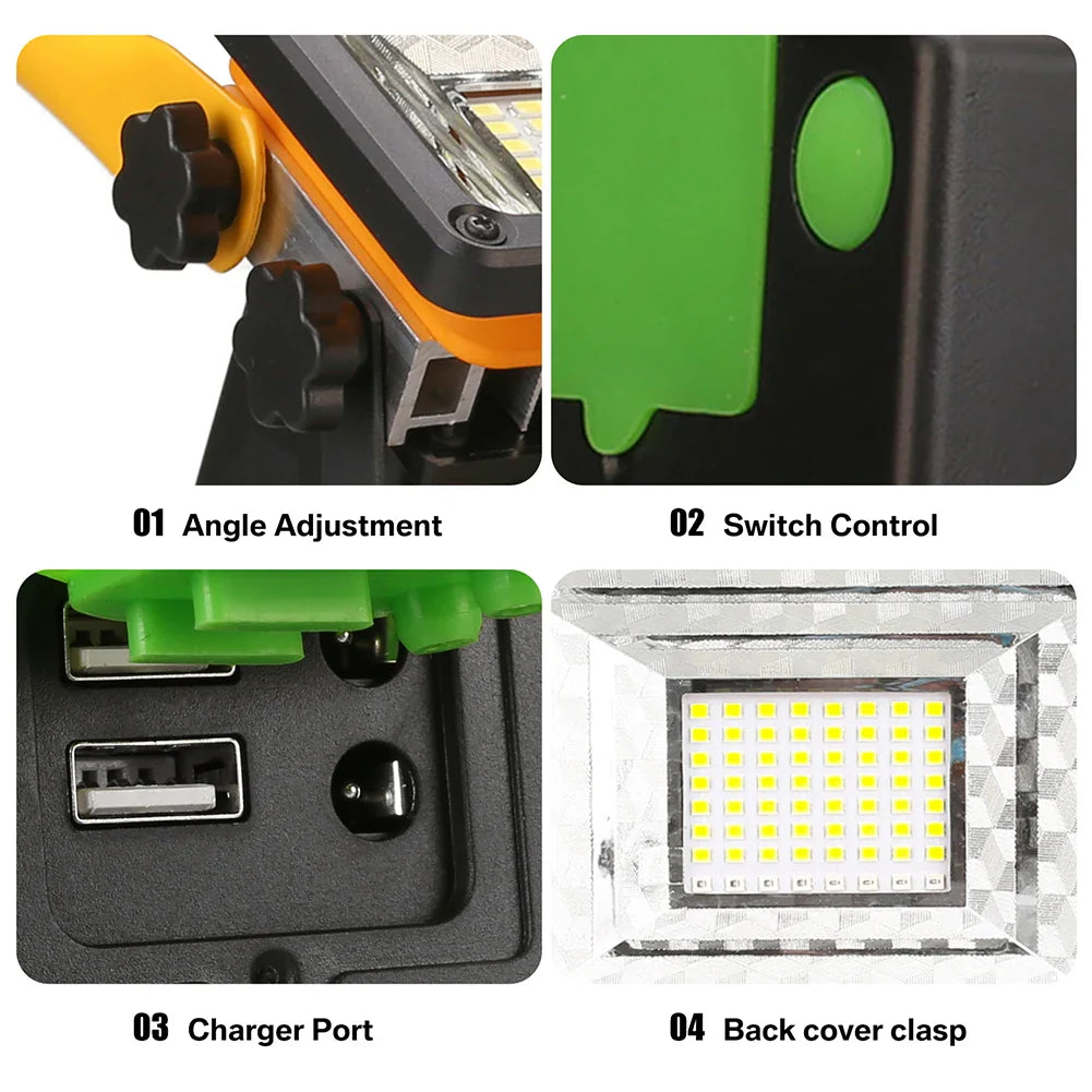 LED Rechargeable Portable Work Light 60W with Stand Waterproof Floodlight