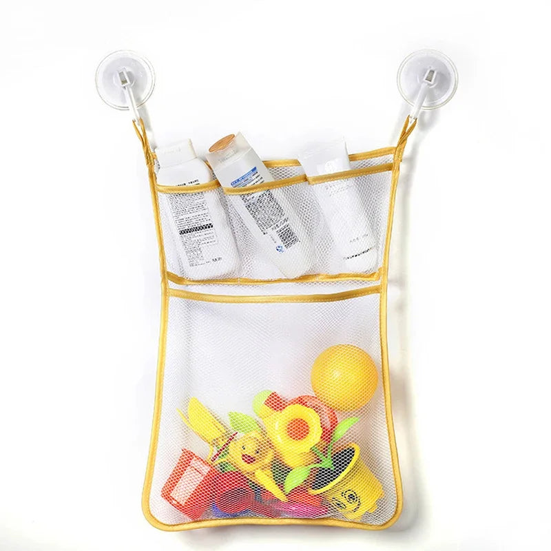 Baby Shower Toy Cute Duck Frog Net Toy Storage Bag Strong Suction Cup Baby Shower Game Bag Bathroom Organizer Water Toy