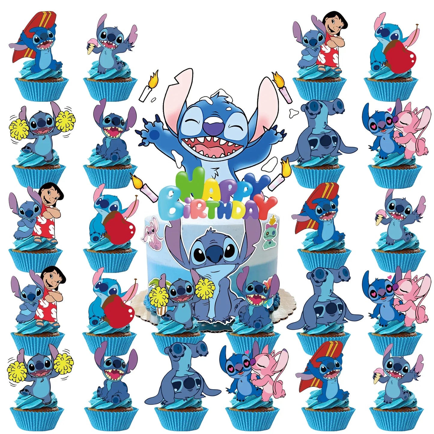 Stitch Cake Topper Set – Food-Safe Acrylic Birthday Decorations
