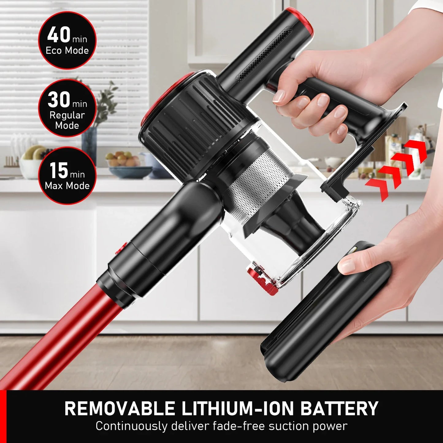 30Kpa 350W Handheld Cordless Vacuum Cleaner 8 IN 1 Powerful Suction Stick Vacuum 1.5L Dust Cup for Pet Hair/Carpet/Hard Floor