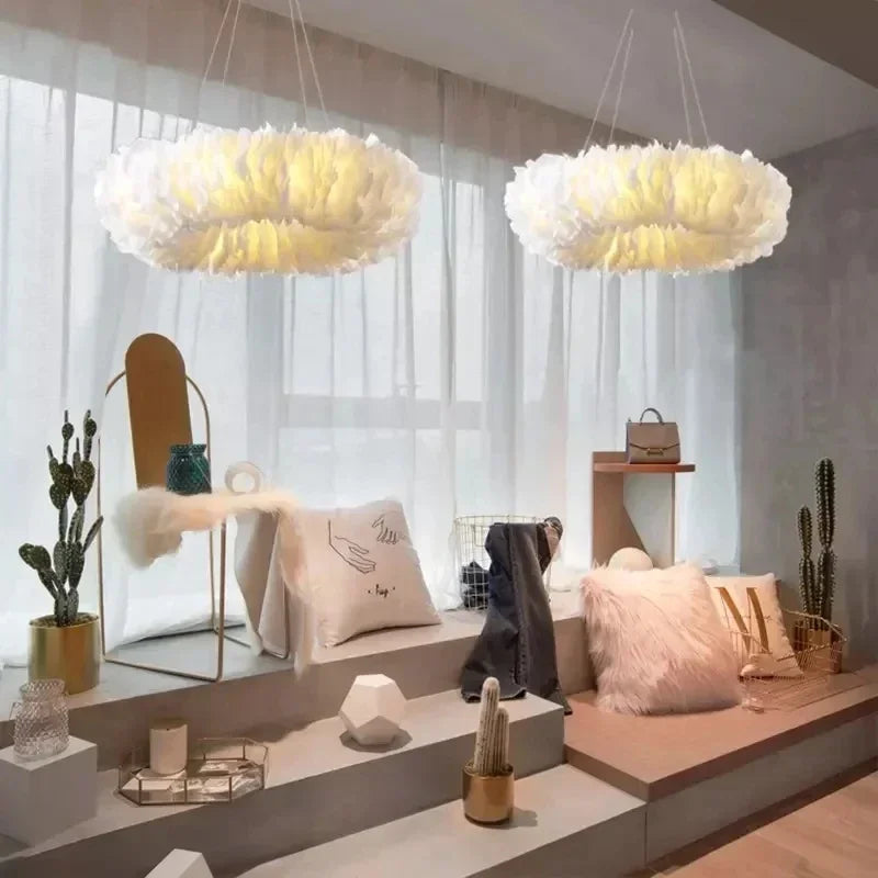 Led Ceiling Chandelier With Feathers Pendant Hanging Light