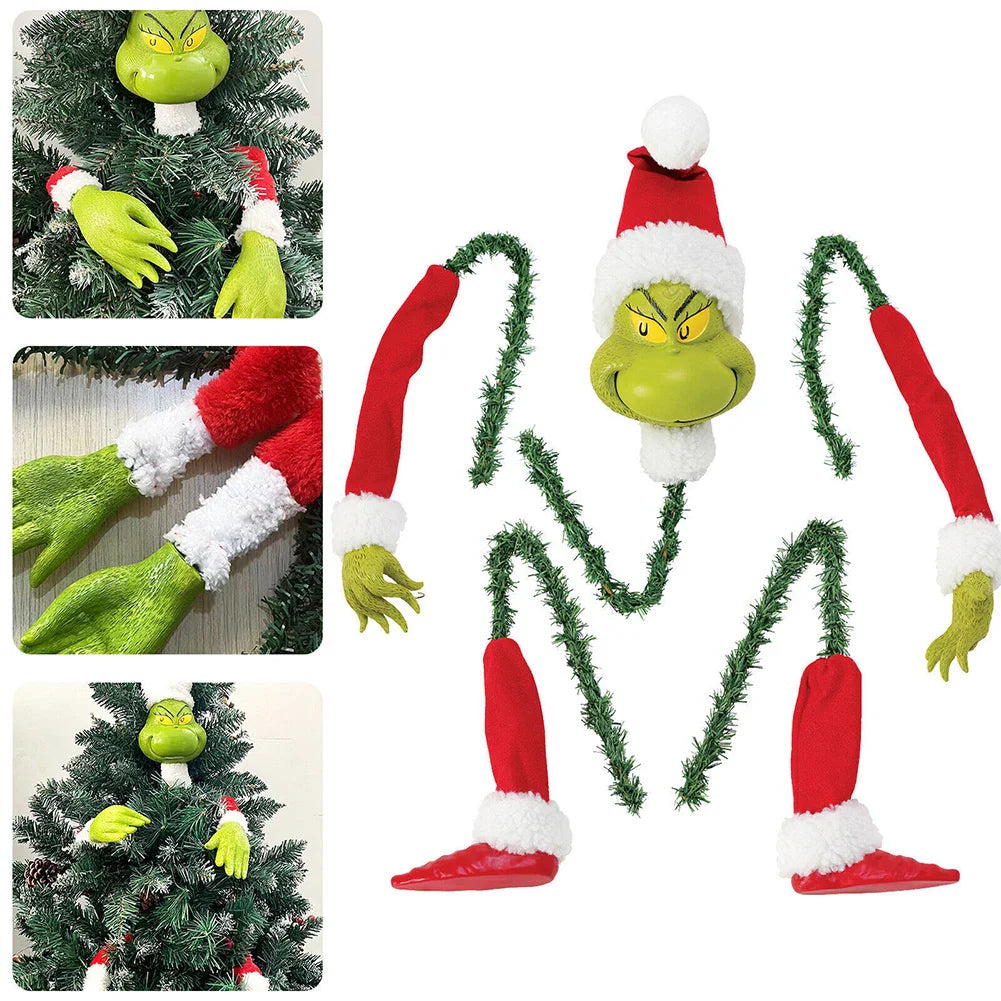 5PCS Stole Stuffed Stuck Topper Garland Ornament Head/Arms and Legs Grinch Elf Body Tree Decoration Xmas for Christmas Tree