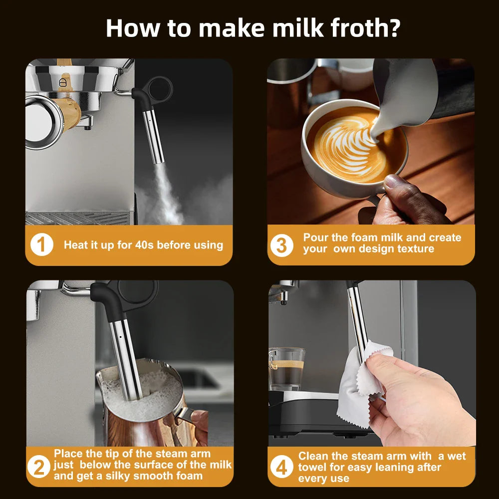 BioloMix 20 Bar Semi Automatic Powder Coffee Machine,with Milk Steam Frother Wand, for Espresso, Cappuccino, Latte and Mocha