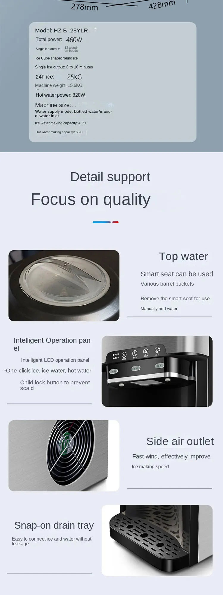Drinking Water Ice Maker 48lbs Daily Ice Cube Makers Stainless Steel Ice Makers Countertop Tabletop Ice Maker Machine
