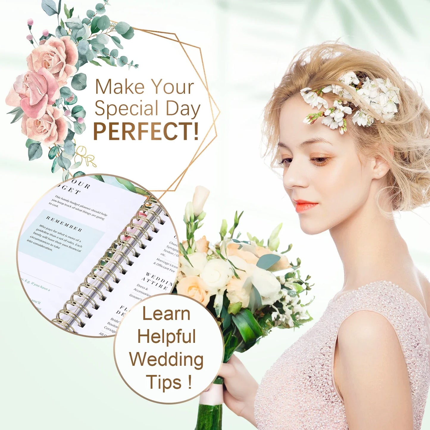 Bride's Wedding Planner&Organizer Wedding Planner Gold Foil Hardcover with Metal Corner+Countdown Calendar Engagement Diary Gift