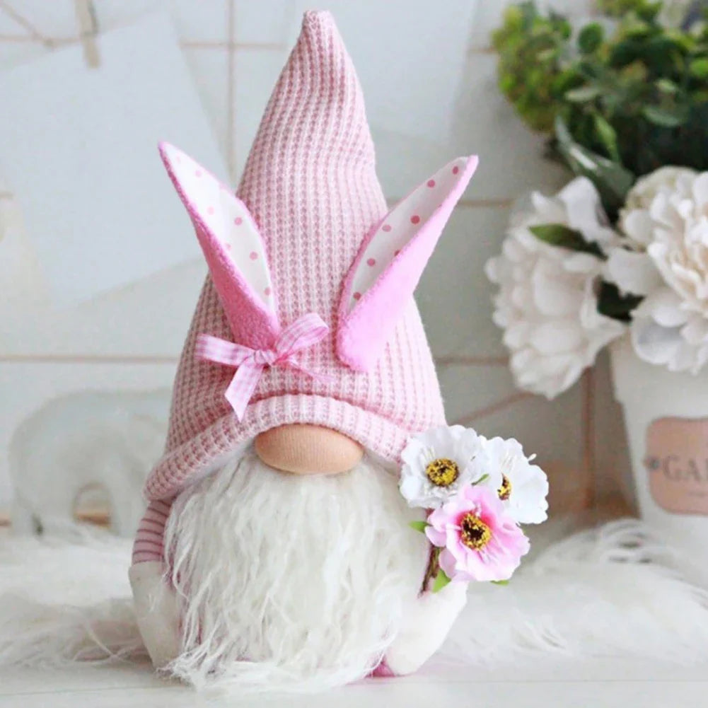 2Pcs Rabbit Ear Faceless Gnome with Knitted Hat Easter Old Man Dwarf Decor Festival Theme for Bedroom Living Room Decor