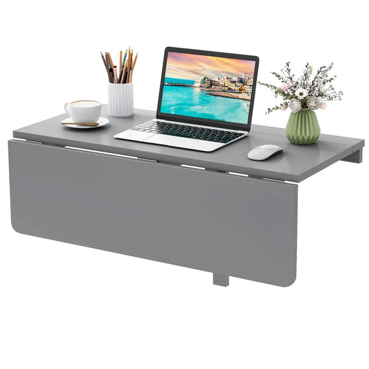 GOFLAME Wall Mounted Folding Table 80x60cm Drop-Leaf Floating Writing Desk-Grey