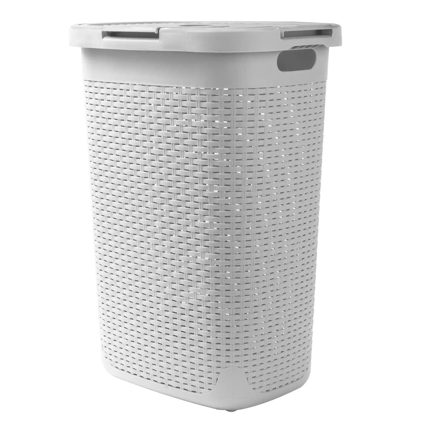 60 Liter Plastic Laundry Basket with Cutout Handles & Lid, Ivory