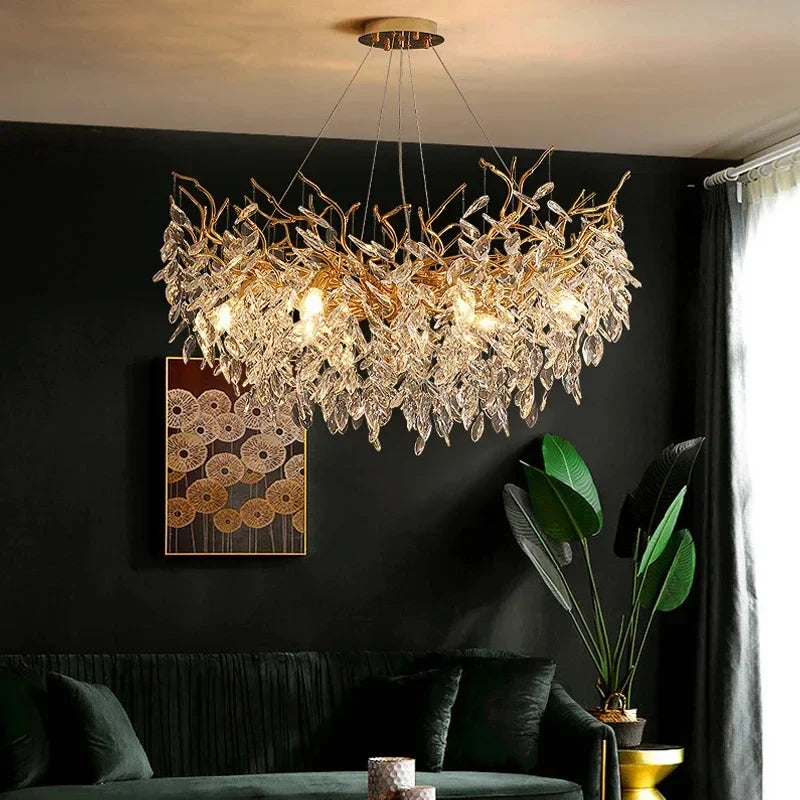 Luxury Gold Crystal LED Ceiling Pendant Lamps Indoor Villa Lights Fixture