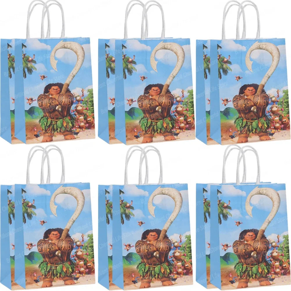 6/12Pcs Disney Moana Gift Bags Ocean Princess Birthday Party Paper Candy Treat Goody Bag Girls Favors Baby Shower Decorations