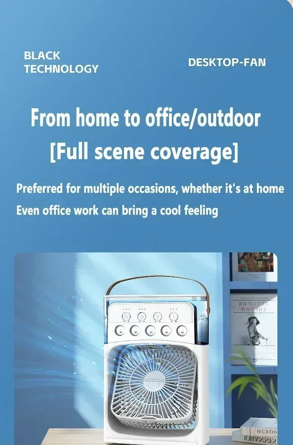 2025 New 3 in 1 Household Air Cooler Portable Small Fan with Humidifier and LED Nightlight Energy Saving