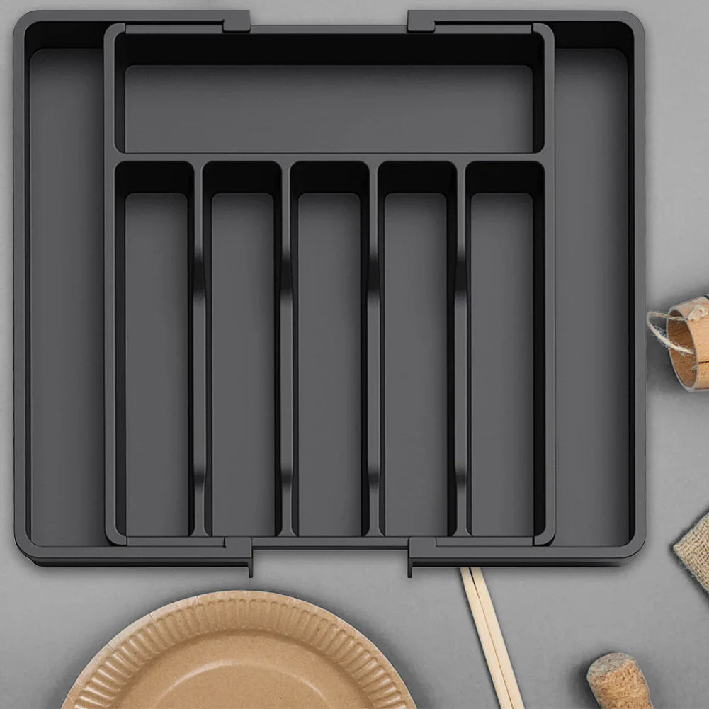 Adjustable Flatware Tableware Organizer Expandable Utensil Tray with Dividers Utensil Holder Storage Tray for Spoons Fork Knives