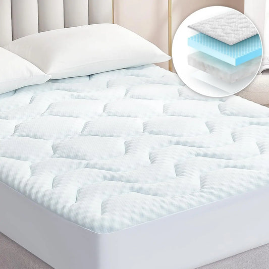 Memory Foam Mattress Topper Double Bed, Gel Mattress Pad with Extra Deep Pocket, Breathable Mattress Cover, 135x190x3cm, White