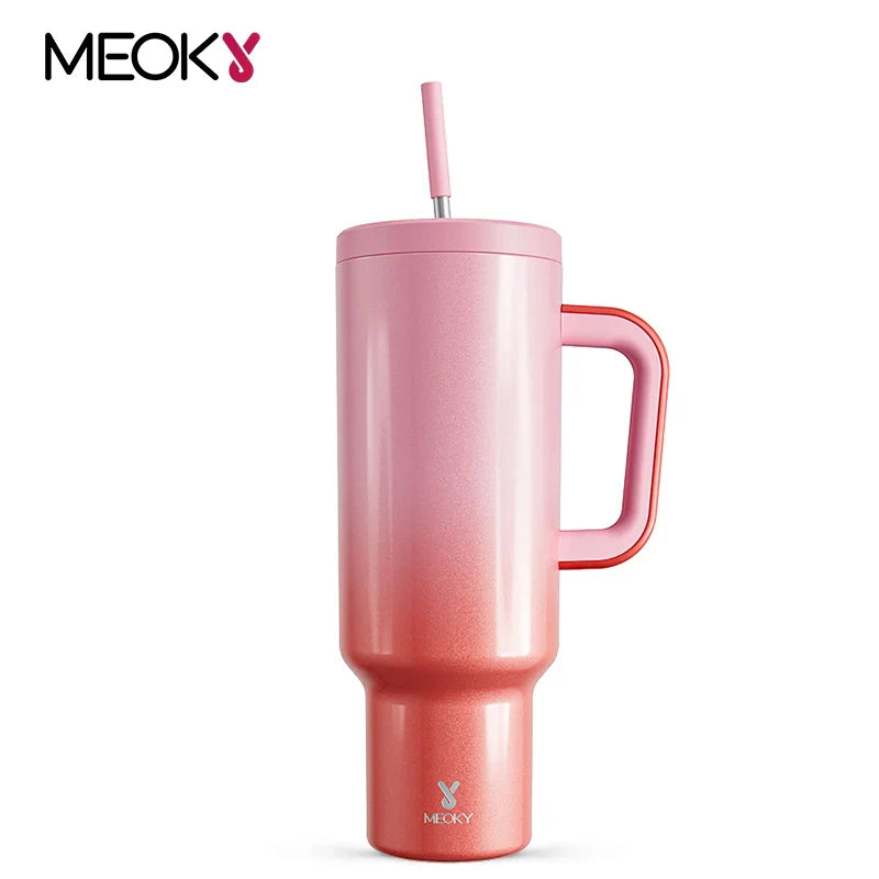 Meoky Tumbler with Handle Straw 50oz 1500ml Travel Coffee Cup Stainless Steel Insulated Drinkwear Fashion Sport Water Bottle