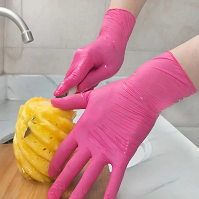 50/100PCS Disposable Pink Nitrile Gloves for Hairdressing Manicure Washing Cars Waterproof Dishwashing  Kitchen Tools Latex Free