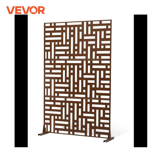 VEVOR Metal Privacy Screen Freestanding Outdoor Divider with Stand 3-Panel Decorative Garden Steel Privacy Fence for Balcony