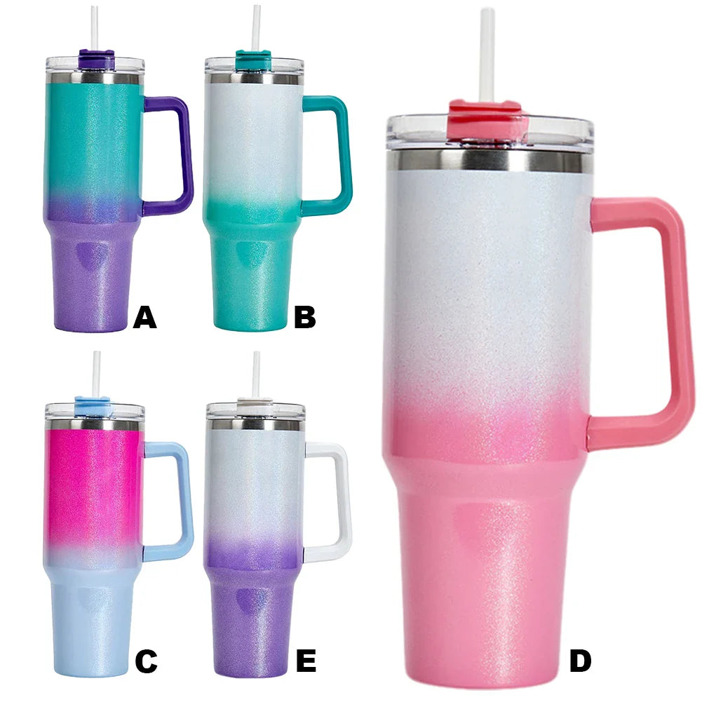 40oz Thermal Cup with Handle Straw Stainless Steel Keeps Cold and Heat Water Bottle Leak-proof Water Bottle Vacuum Thermos Cup