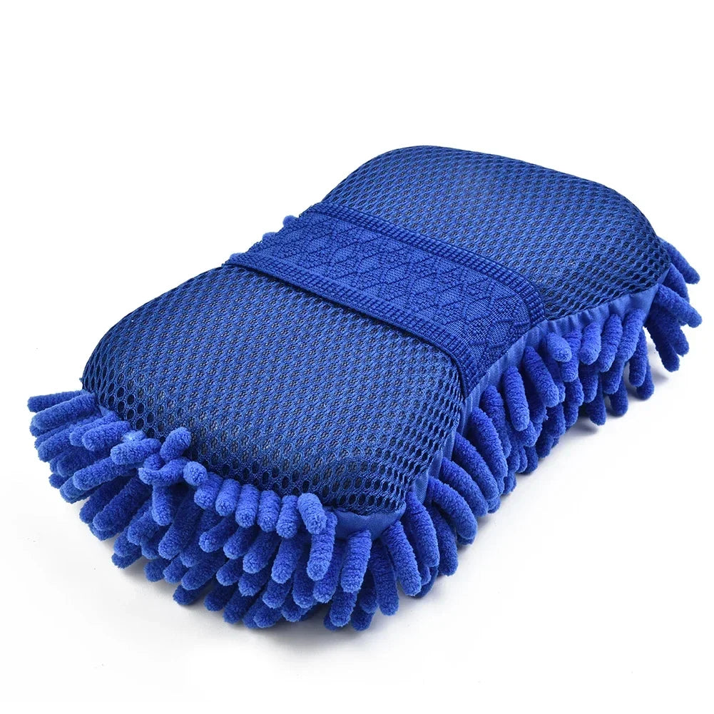 Microfiber Chenille Car Wash Sponge Soft Scratch-Free Cleaning Pad (Blue)