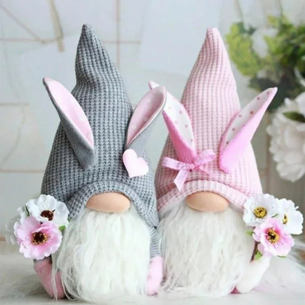 2Pcs Rabbit Ear Faceless Gnome with Knitted Hat Easter Old Man Dwarf Decor Festival Theme for Bedroom Living Room Decor