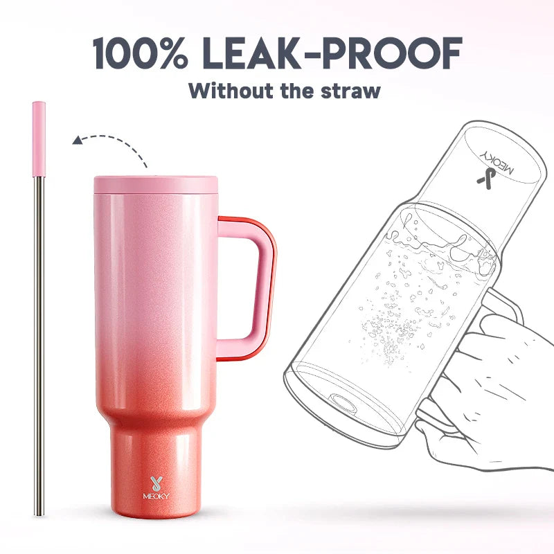 Meoky Tumbler with Handle Straw 50oz 1500ml Travel Coffee Cup Stainless Steel Insulated Drinkwear Fashion Sport Water Bottle