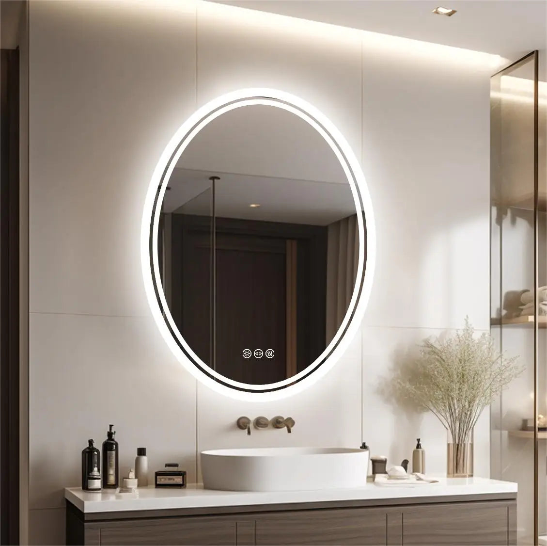 Ultra Bright Oval LED Bathroom Mirror, Anti-Fog, Dimmable, Backlit, Lighted Vanity Mirror, 3 Touch Switch, 28 ", 32"