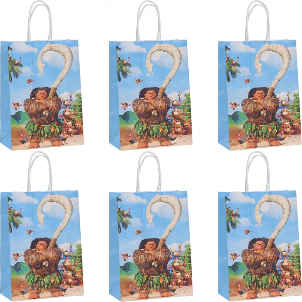 6/12Pcs Disney Moana Gift Bags Ocean Princess Birthday Party Paper Candy Treat Goody Bag Girls Favors Baby Shower Decorations