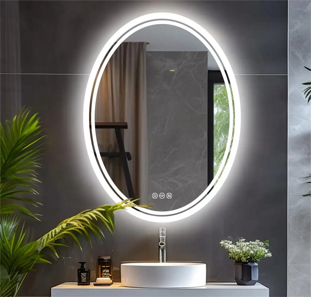 Ultra Bright Oval LED Bathroom Mirror, Anti-Fog, Dimmable, Backlit, Lighted Vanity Mirror, 3 Touch Switch, 28 ", 32"