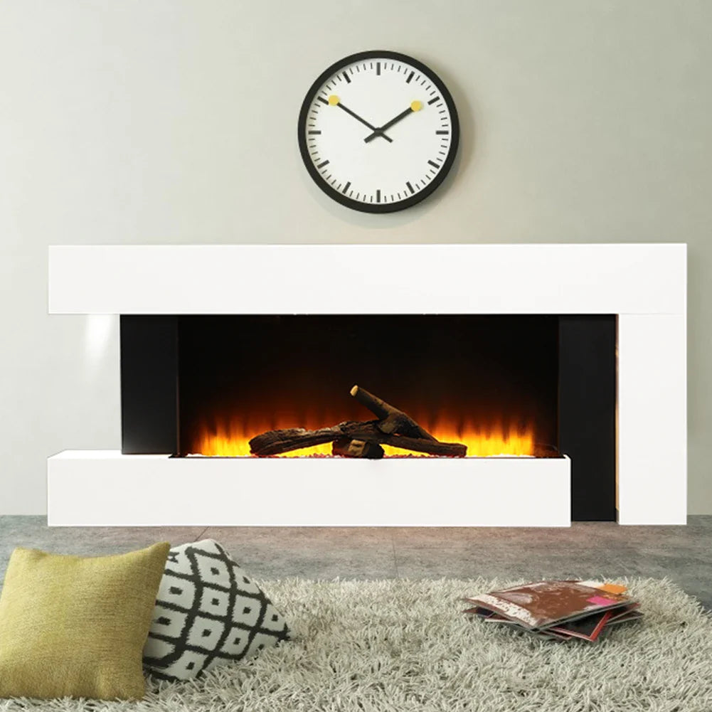 KOMORE Contemporary Wall Mounted/Freestanding Fireplace Mantel for Living Room, Overheat Protection 1000W&2000W, 132cm, White