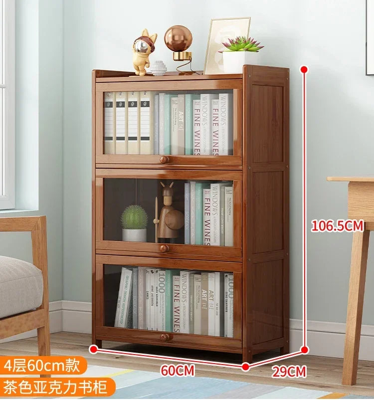 Japanese Home Furniture Bamboo Bookcases Organizer Multi-layer Storage Shelf Simple Retro Bookshelf With Door Modern Office Desk