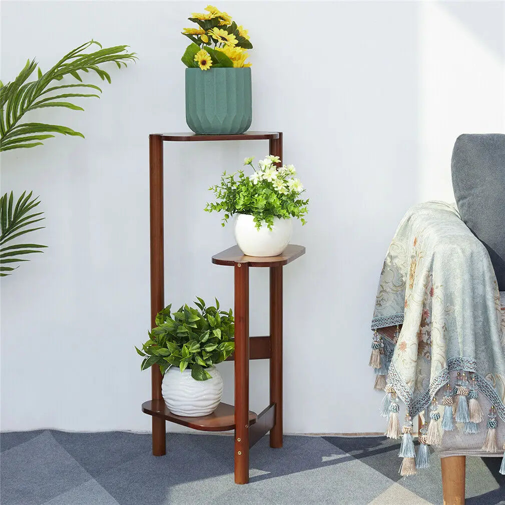 3 Tier Bamboo Corner Plant Stand - Indoor Flower Pot Shelf Display Holder for Home Garden