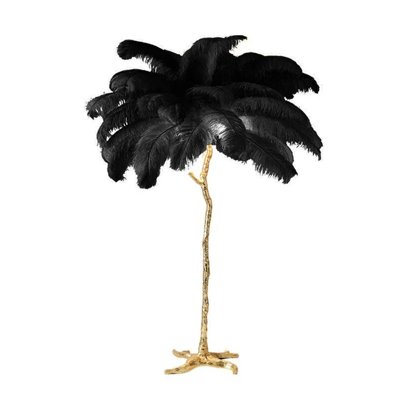 Ostrich Feather Led Floor Lamp Copper Resin Bedroom Bedside Standing Table Light
