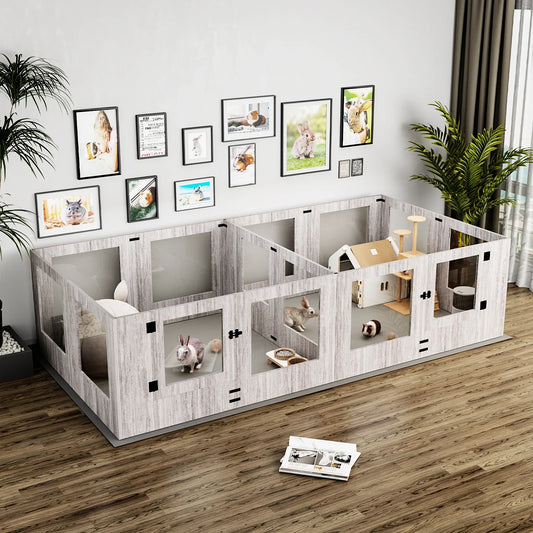 Clear Tempered Glass Pet Exercise Fence House, Dog Whelping Pen Box, for Indoor with Waterproof Pad, 8/4 Panels