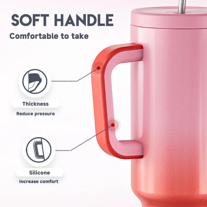 Meoky Tumbler with Handle Straw 50oz 1500ml Travel Coffee Cup Stainless Steel Insulated Drinkwear Fashion Sport Water Bottle