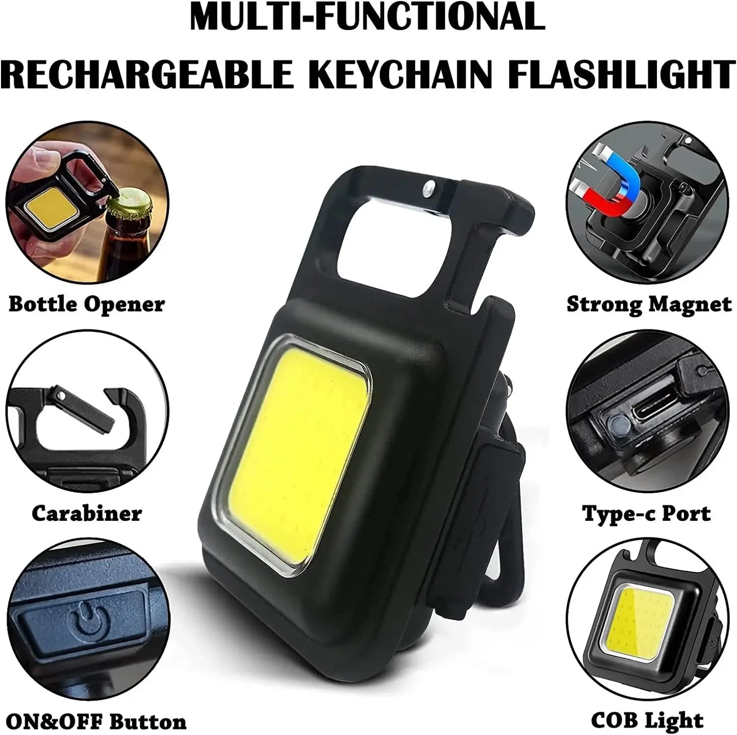 Mini LED 1800LM Flashlight Keychain Multifunctional Portable