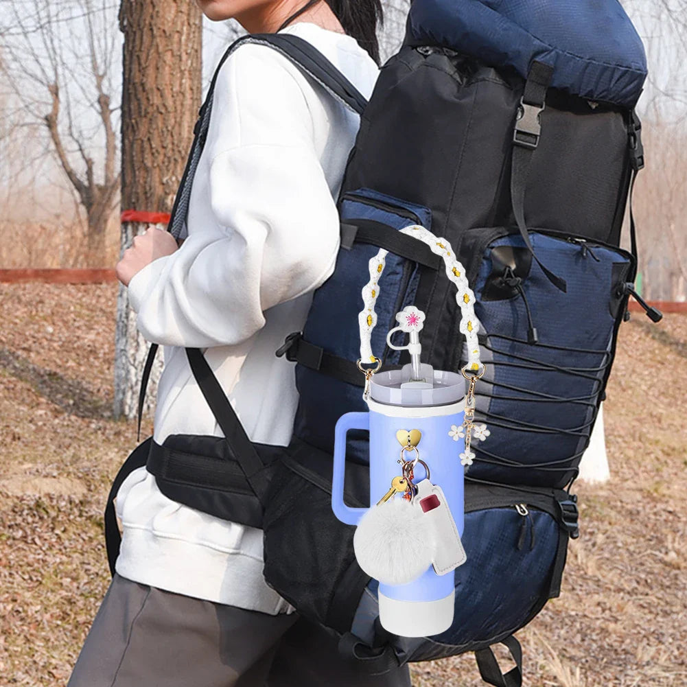 8Pcs/Set Siliocne Cup Sleeve Straw Lid Handle Strap Keychain Lipstick Pouch for Stanley 40oz Tumbler Accessories Set