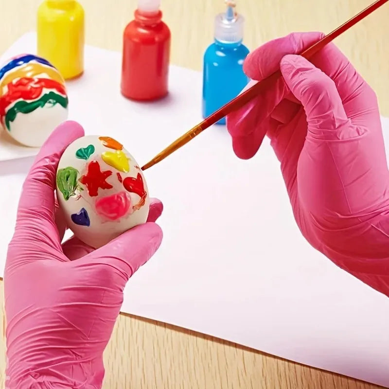 50/100PCS Disposable Pink Nitrile Gloves for Hairdressing Manicure Washing Cars Waterproof Dishwashing  Kitchen Tools Latex Free