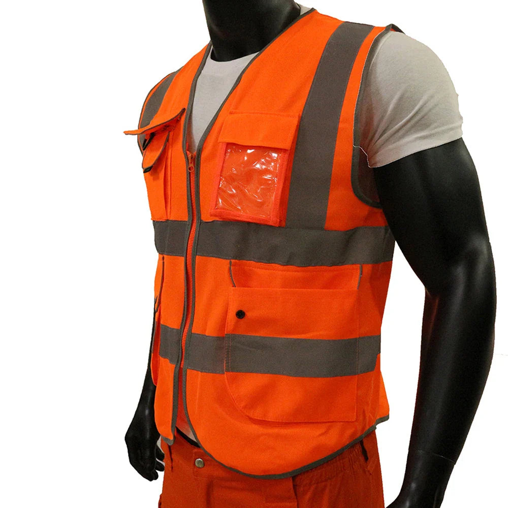 9 Pockets Class 2 High Visibility Reflective Safety Vest for Men Women Work Construction Orange Safety Vests Hi Vis Workwear